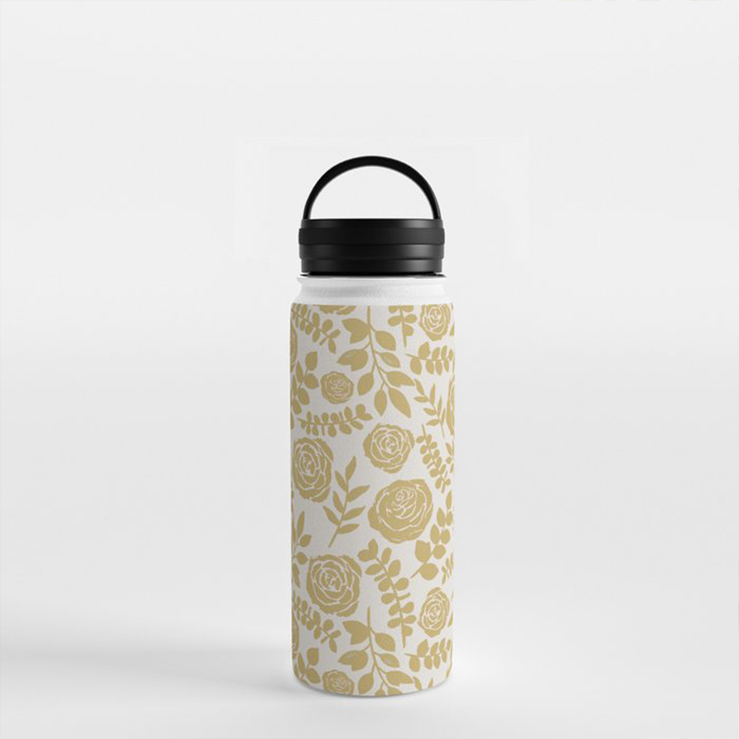 Gold Floral Handle-Lid Insulated Water Bottle