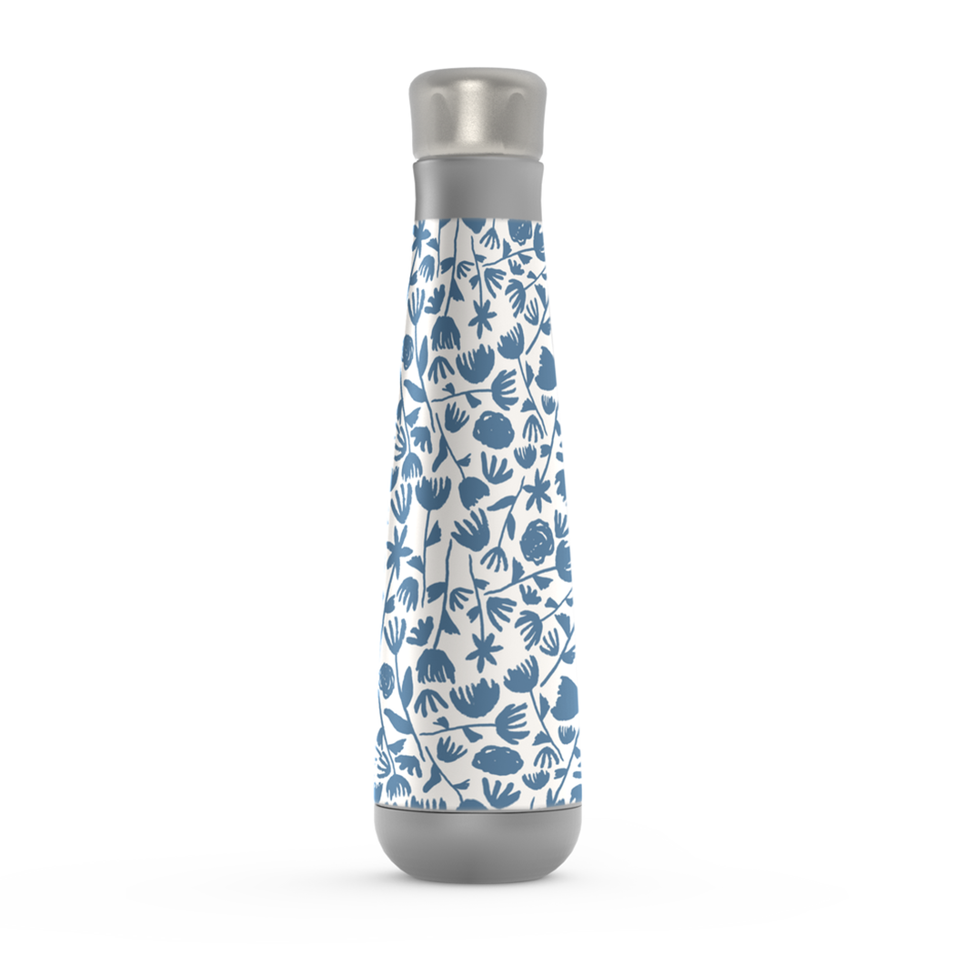 Light Blue Floral Insulated Water Bottle