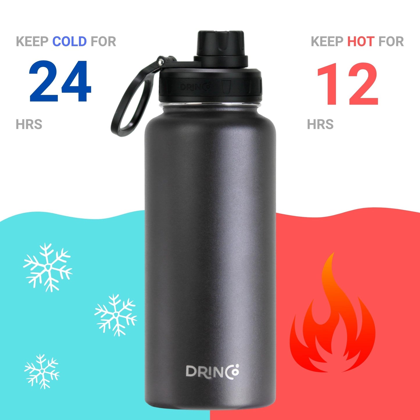 DRINCO 32oz Insulated Water Bottle — Black