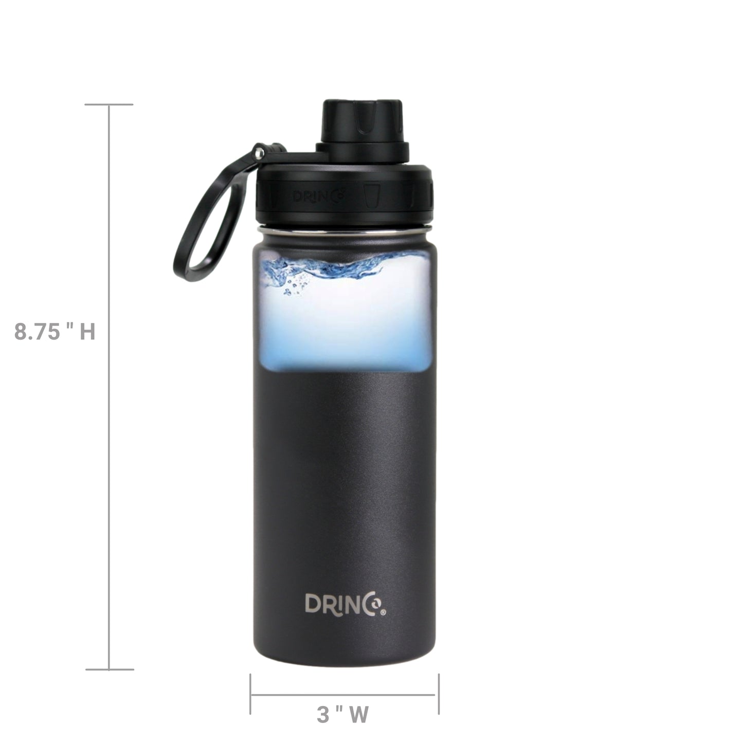 DRINCO 18oz Insulated Water Bottle — Black