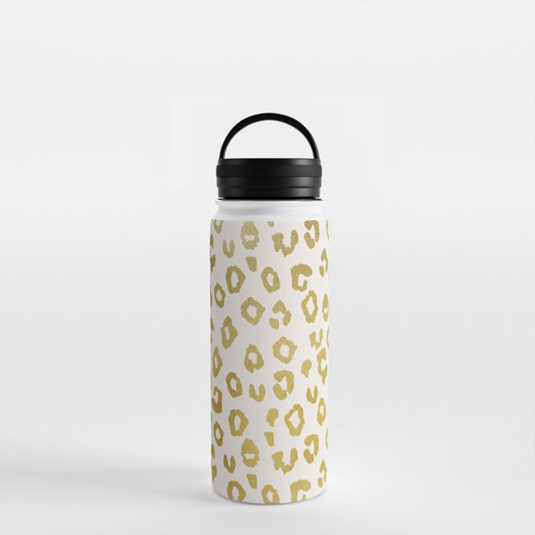 Gold Leopard Print Handle-Lid Insulated Water Bottle