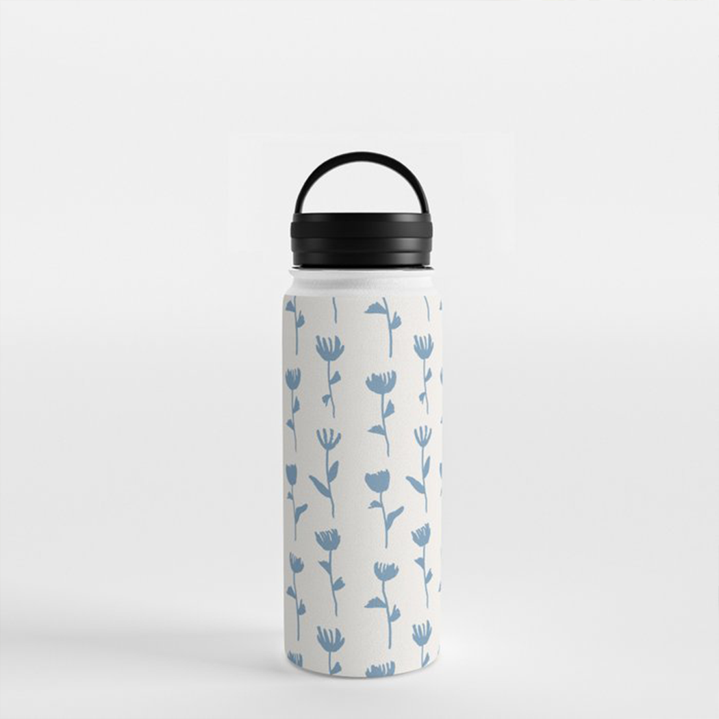 Light Blue Flower Handle-Lid Insulated Water Bottle