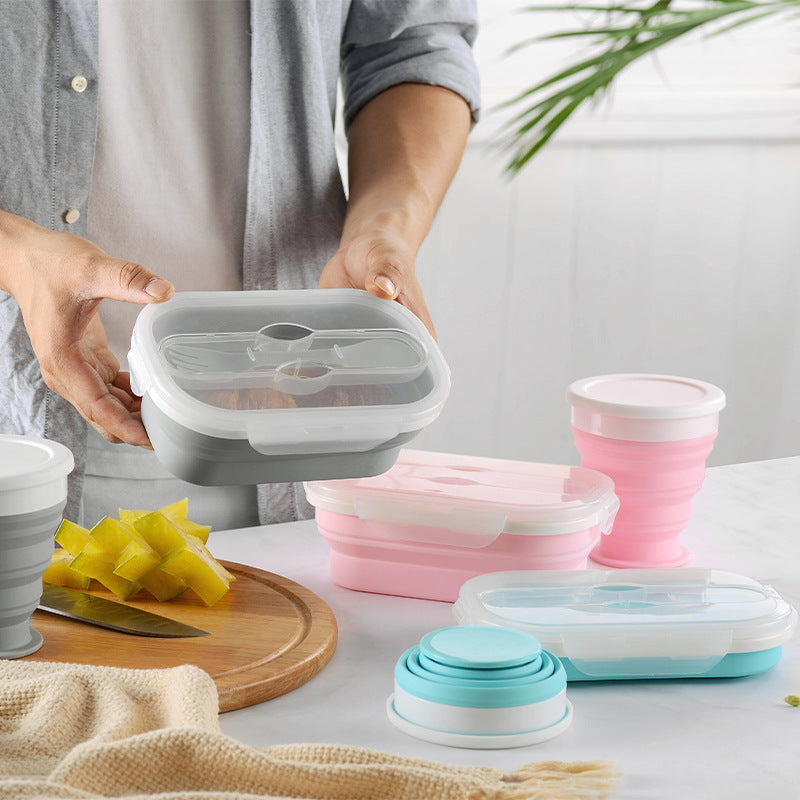 Foldable Silicone Lunch Box & Cup Set – Collapsible for Easy Storage
