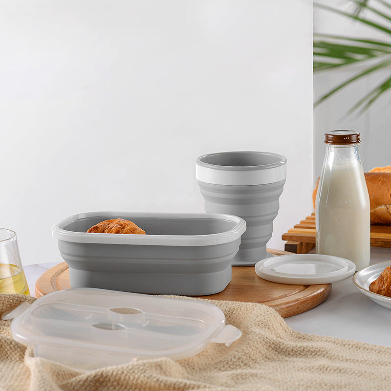 Foldable Silicone Lunch Box & Cup Set – Collapsible for Easy Storage