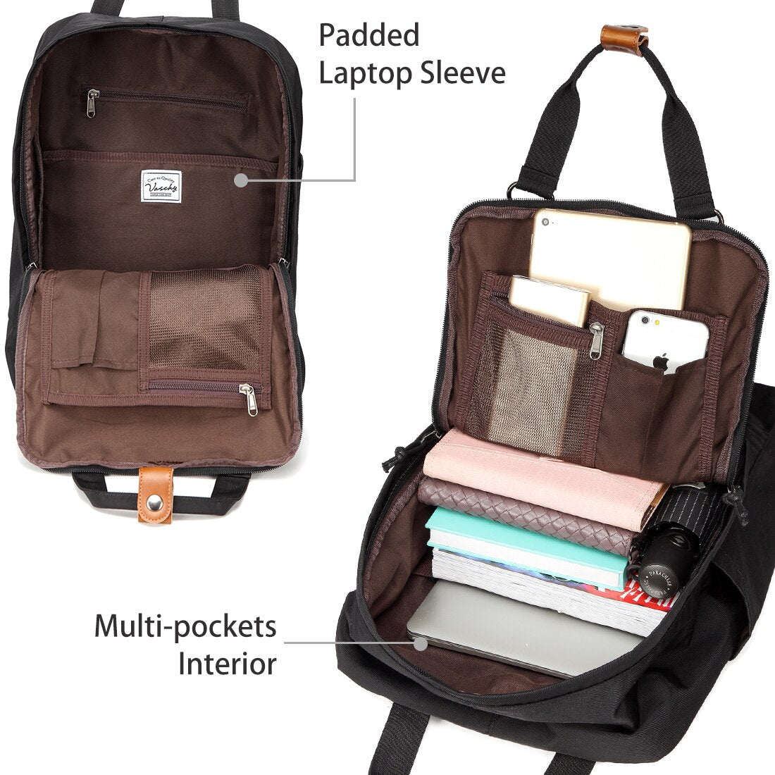 Women's School & Travel Backpack with Laptop Sleeve — Black