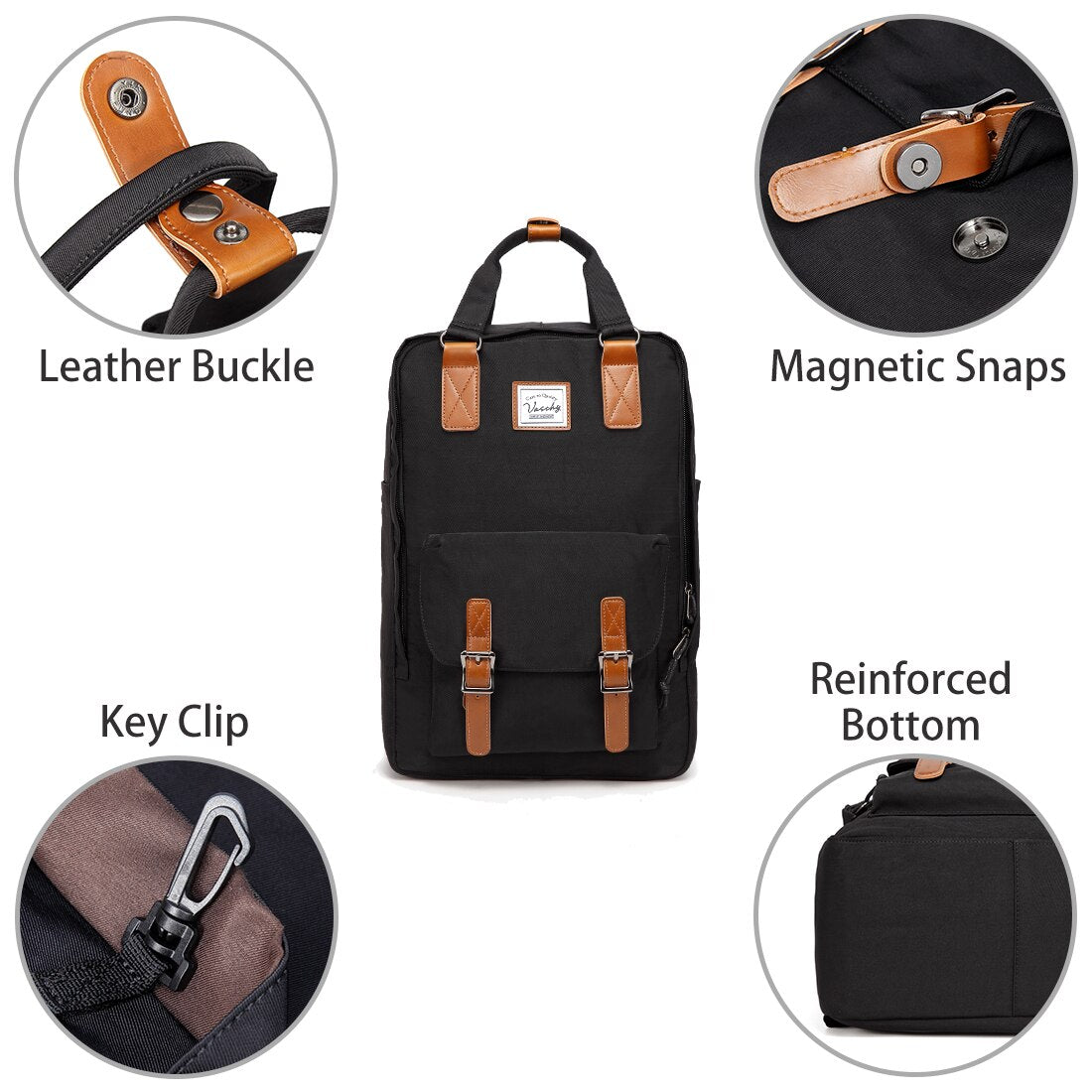 Women's School & Travel Backpack with Laptop Sleeve — Black