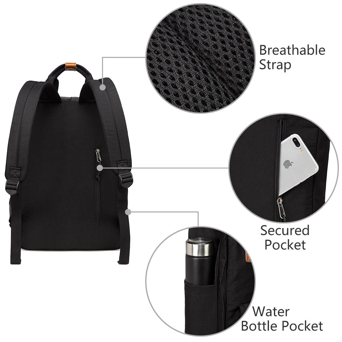 Women's School & Travel Backpack with Laptop Sleeve — Black