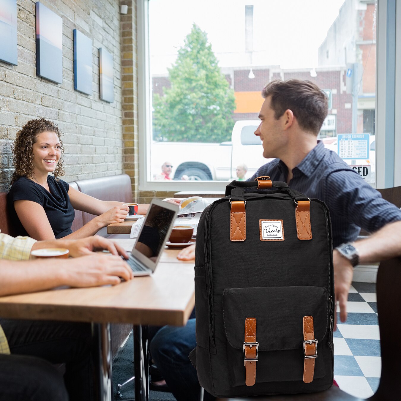 Women's School & Travel Backpack with Laptop Sleeve — Black