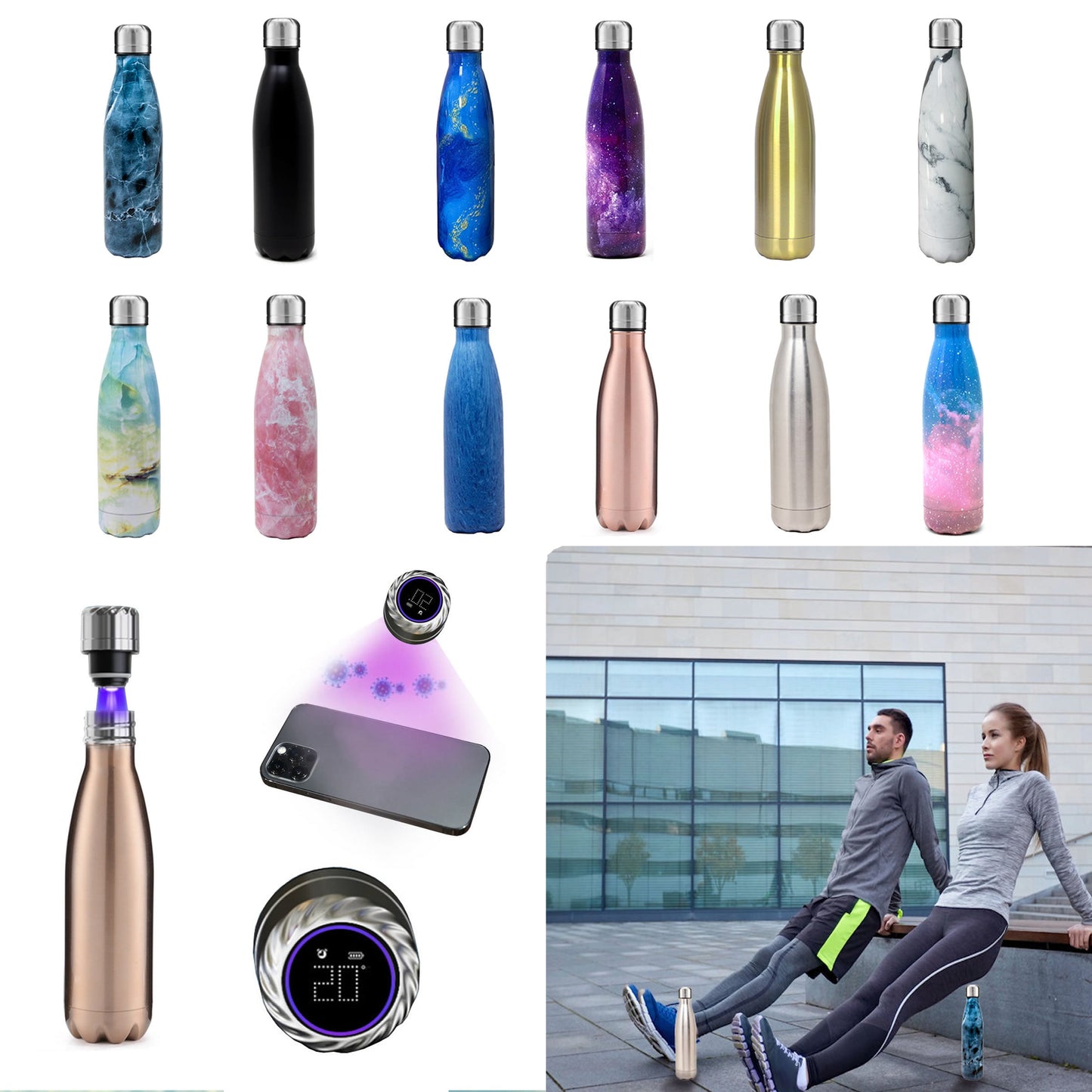 Aquaala UV Self-Cleaning Water Bottle with Temp Display Cap