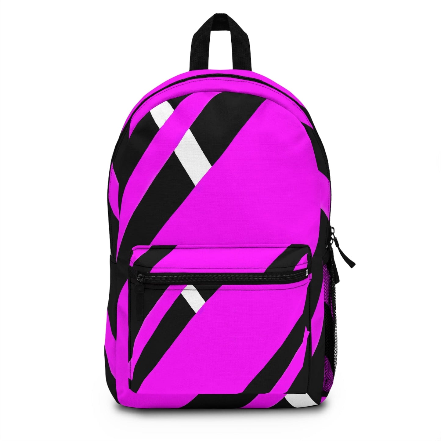 Water-Resistant School Backpack – Black & Pink Geometric Print