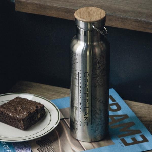 Crater Lake National Park, Oregon Map Bottle — Bamboo Top