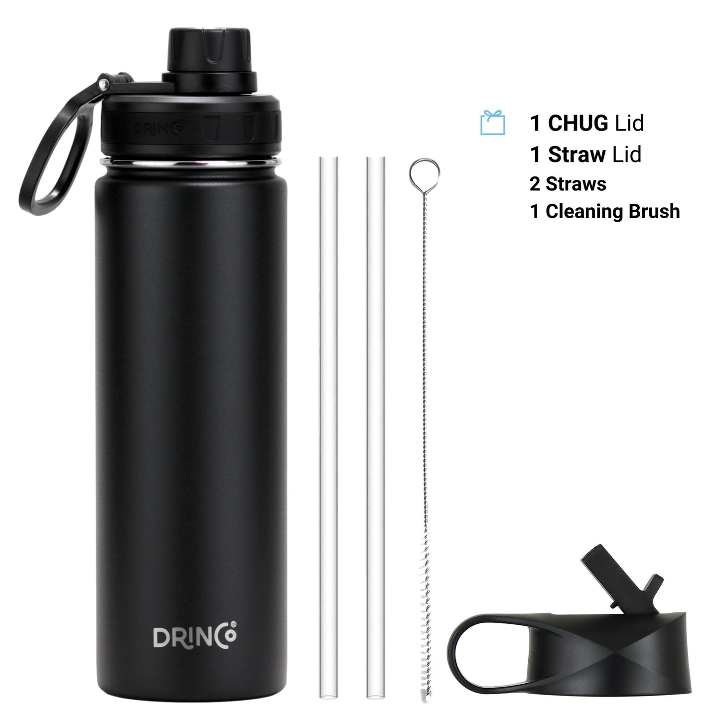 DRINCO 22oz Insulated Water Bottle — Black