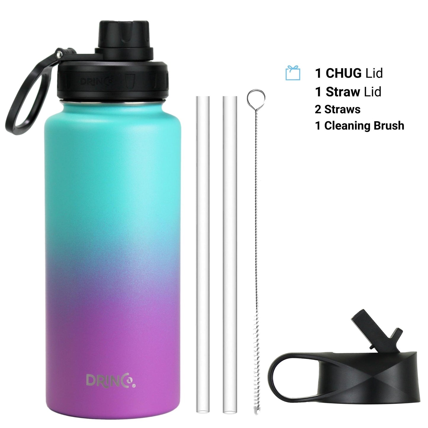 DRINCO 32oz Insulated Water Bottle — Ombre Fuchsia Teal