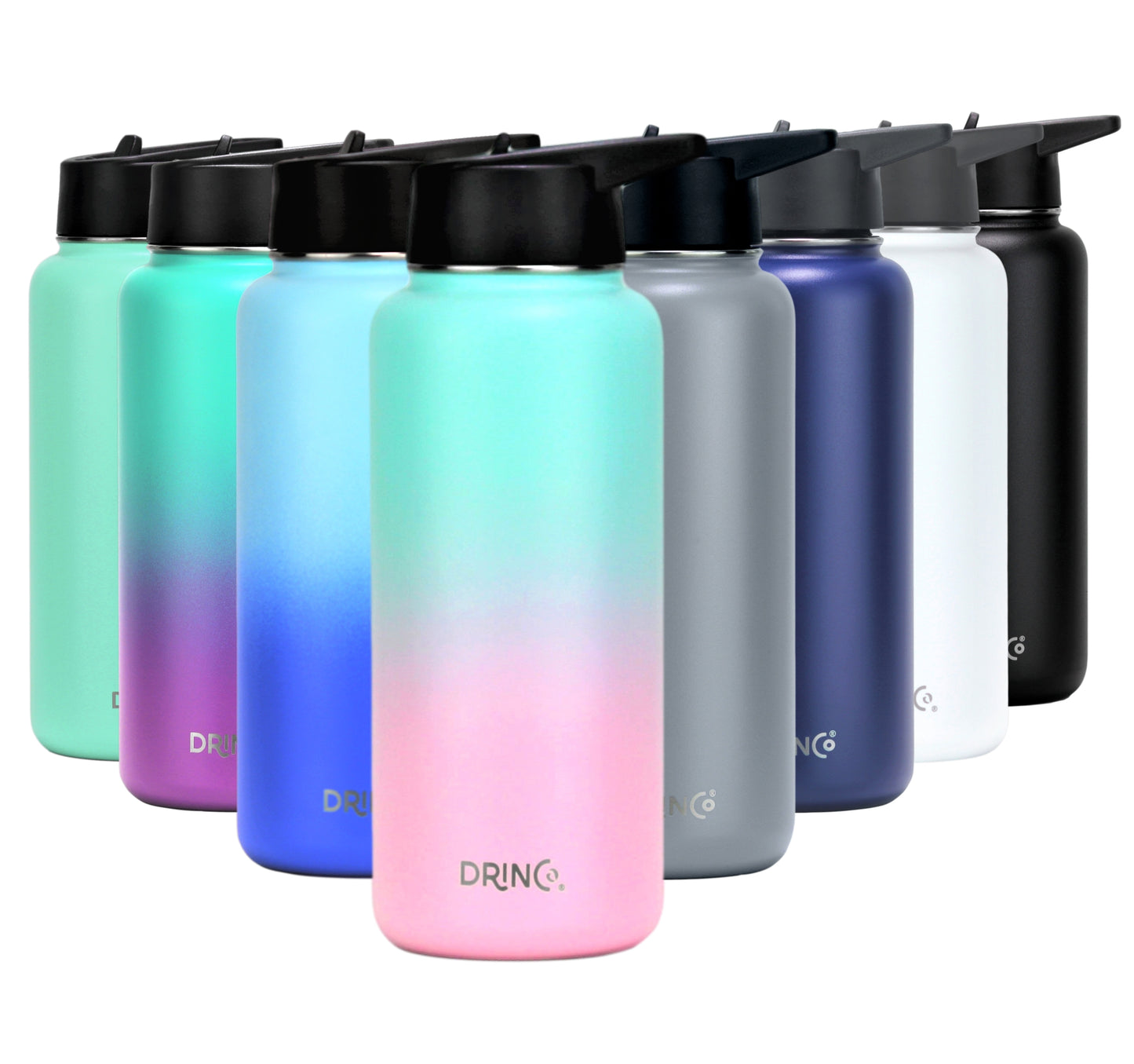 DRINCO 32oz Insulated Water Bottle (3 Lids) — Macaron