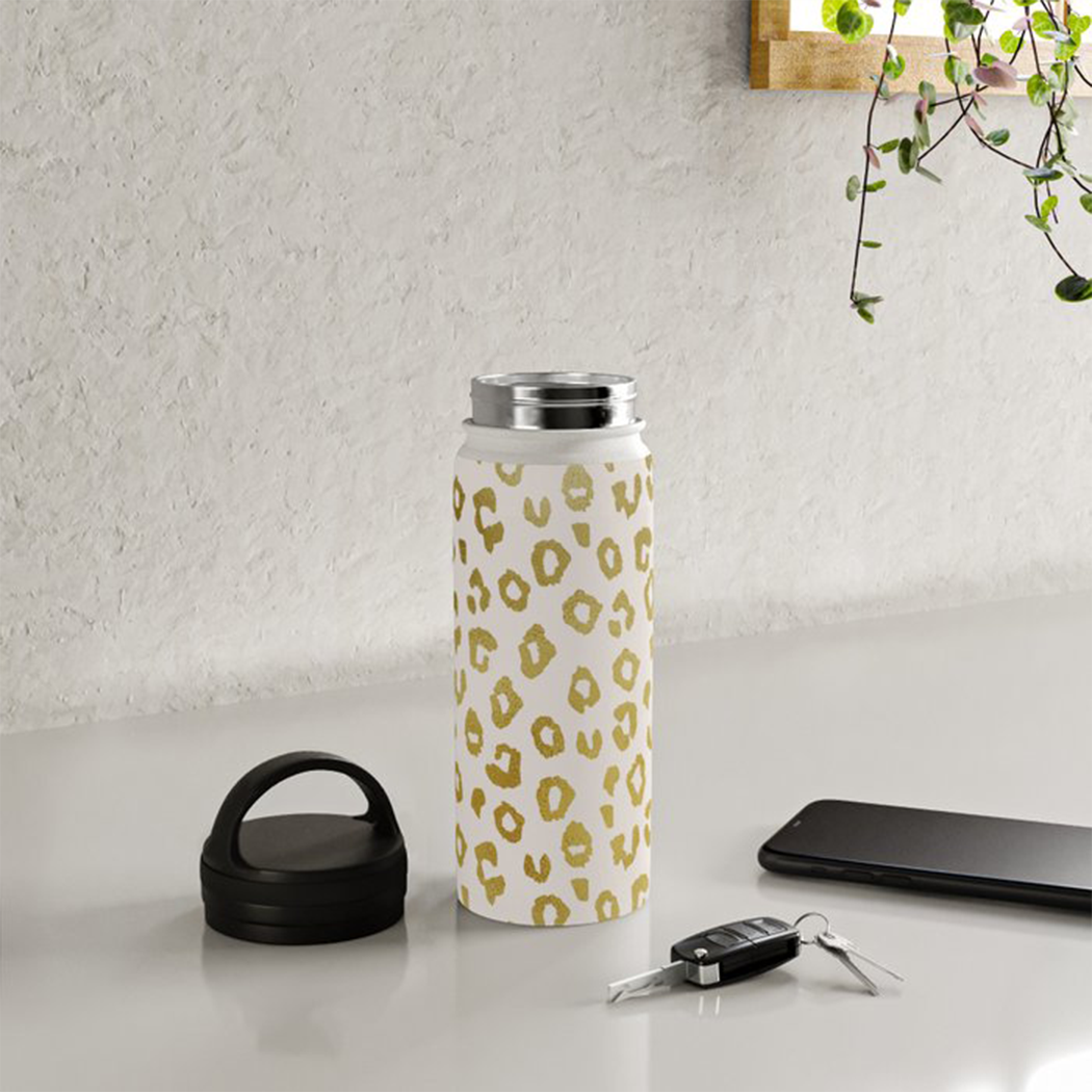 Gold Leopard Print Handle-Lid Insulated Water Bottle
