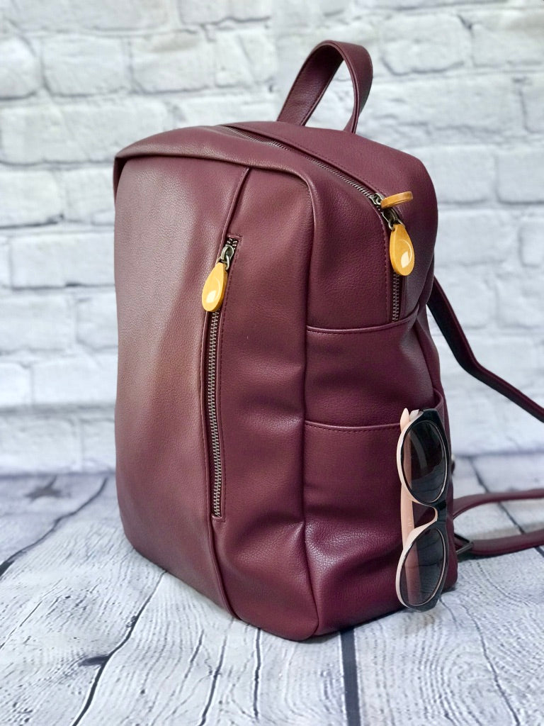 Lenox Vegan Leather Backpack — Burgundy