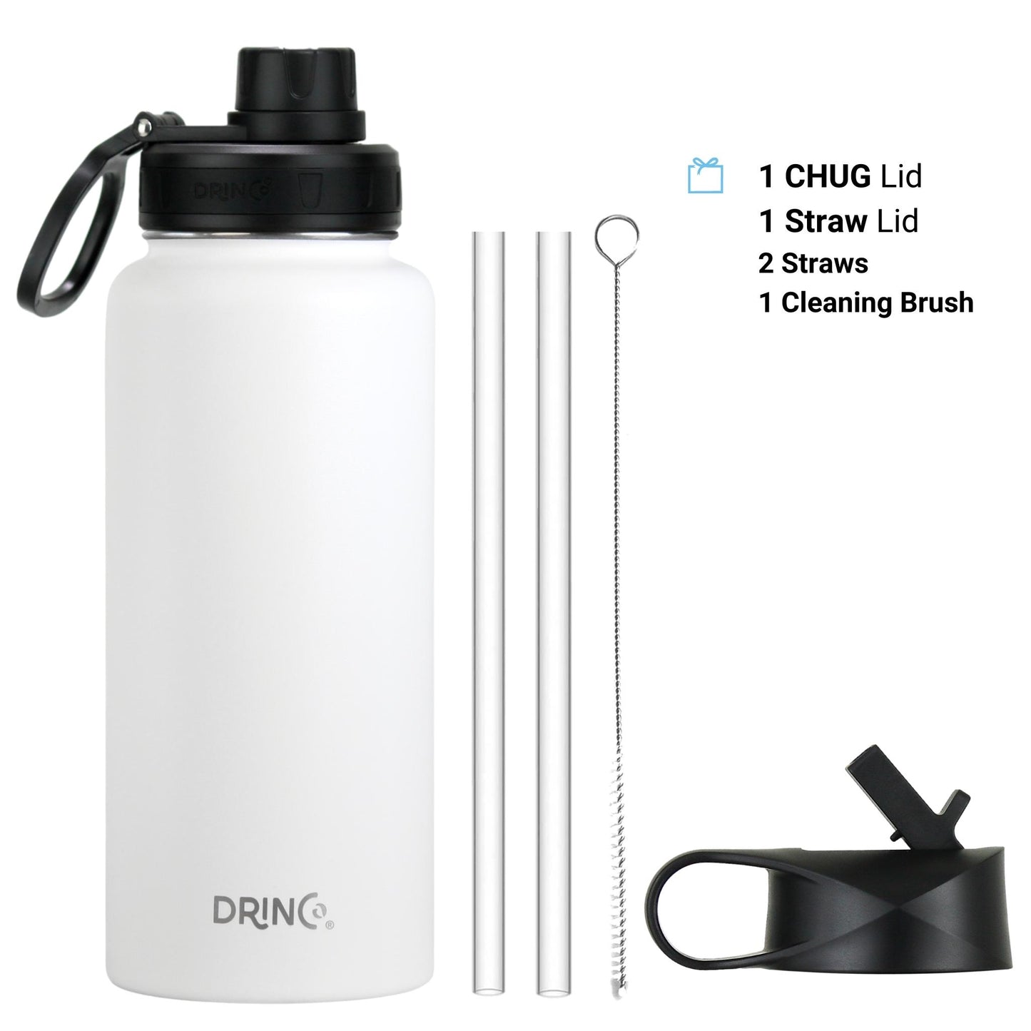 DRINCO 32oz Insulated Water Bottle — Artic White