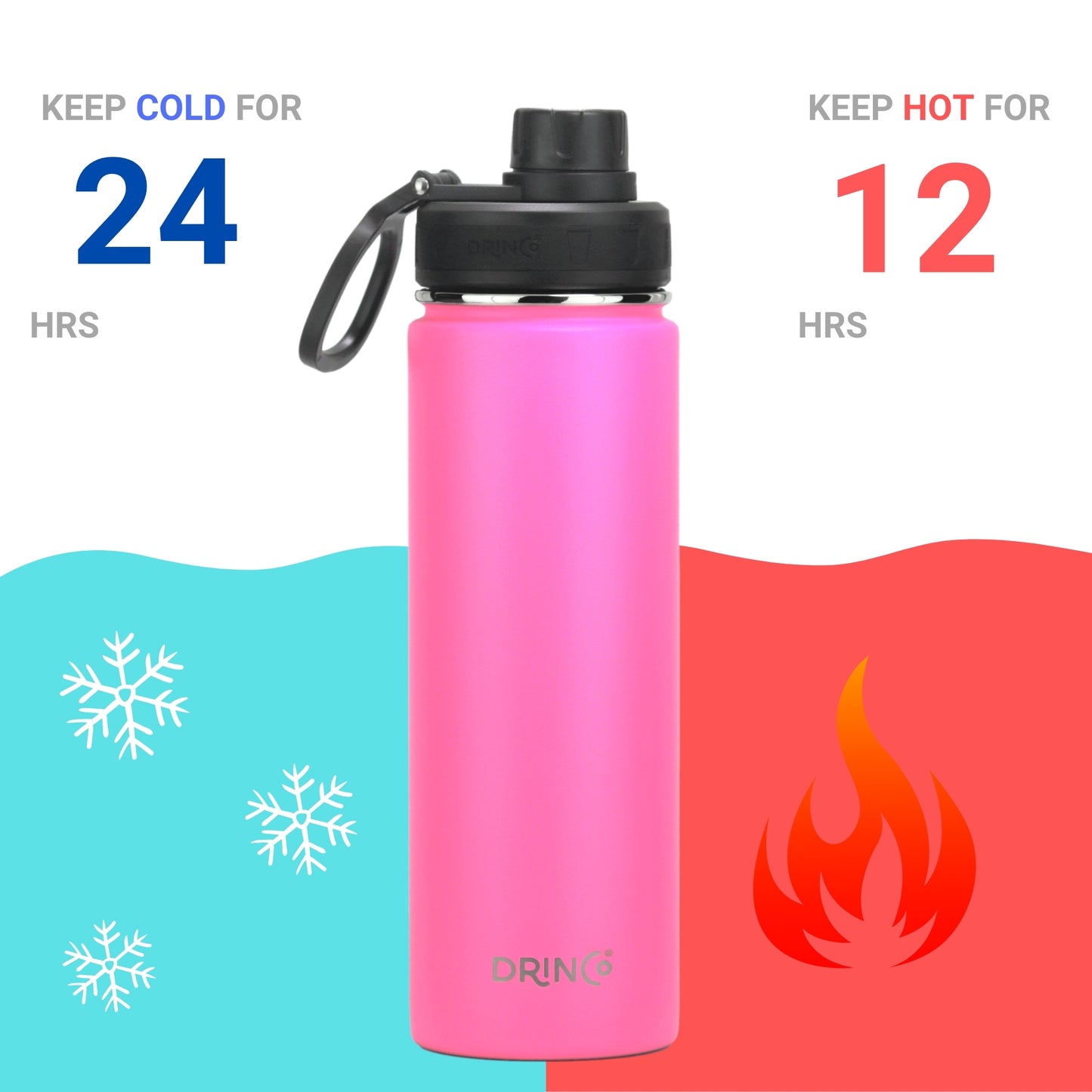 DRINCO 22oz Insulated Water Bottle — Island Pink