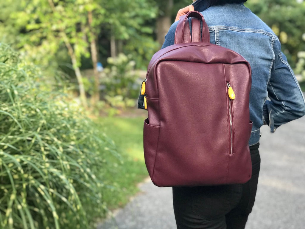 Lenox Vegan Leather Backpack — Burgundy
