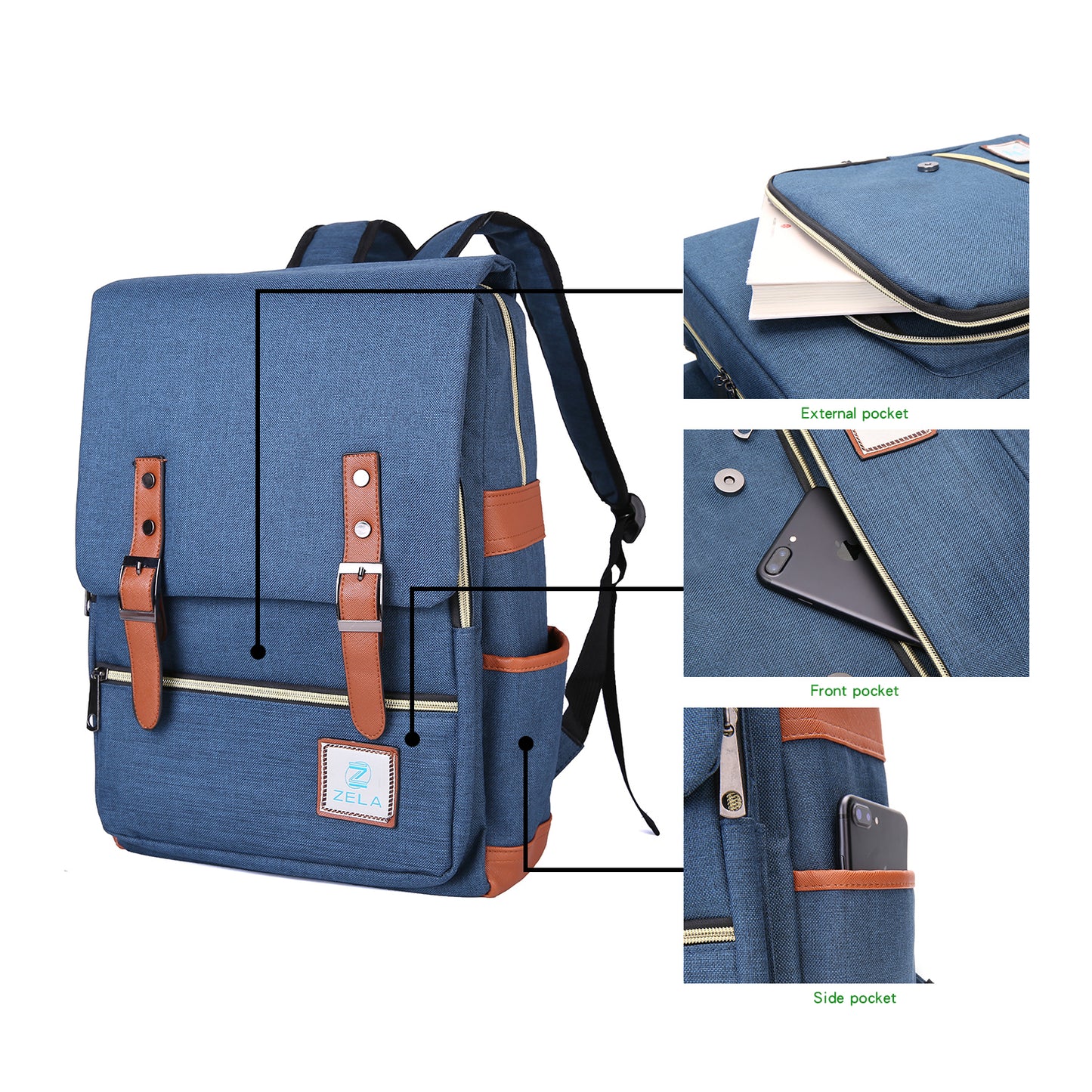 Slim 15" Laptop Backpack for College & Work — Dark Blue
