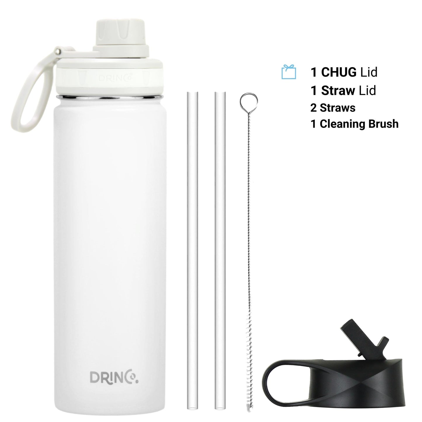 DRINCO 22oz Insulated Water Bottle — Artic White