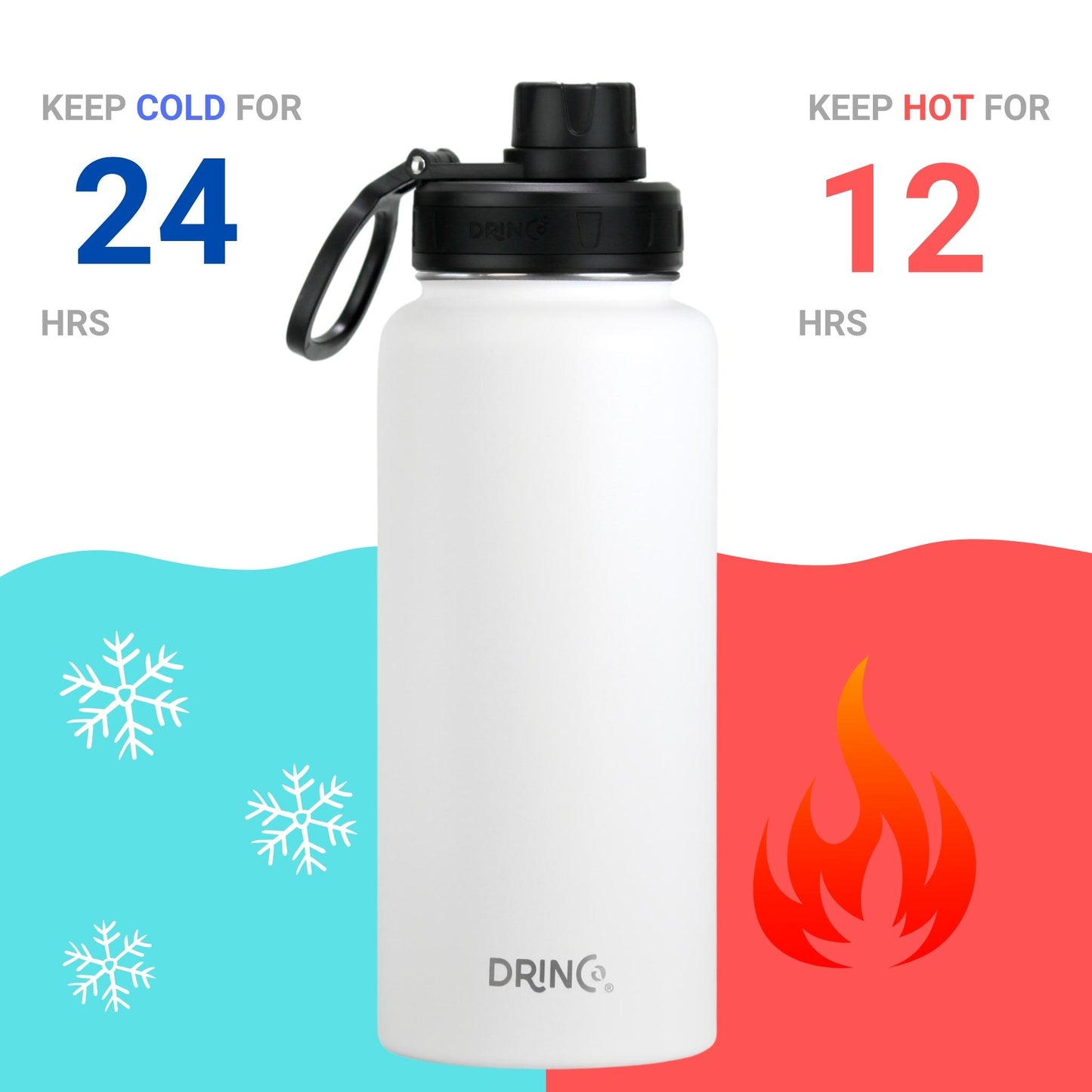 DRINCO 32oz Insulated Water Bottle — Artic White