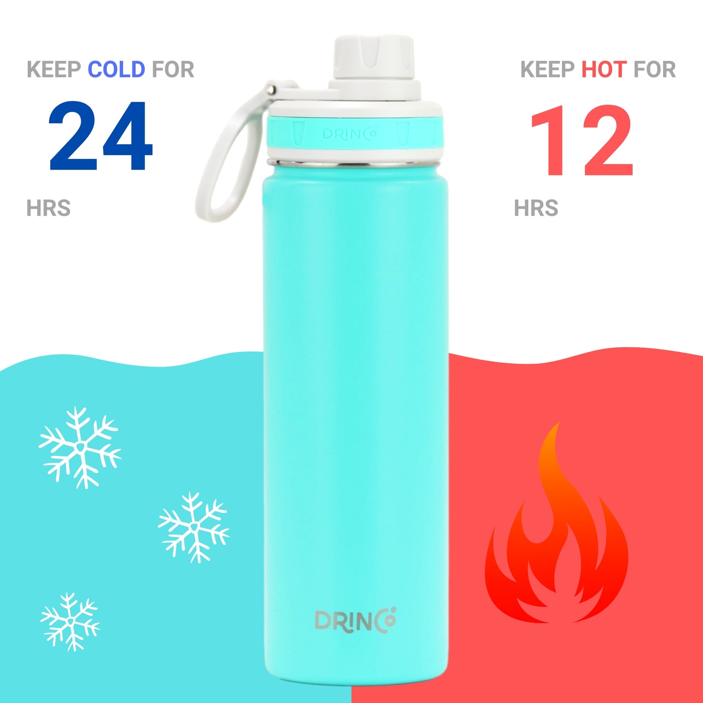 DRINCO 22oz Insulated Water Bottle – Keeps Drinks Cold 24 Hrs