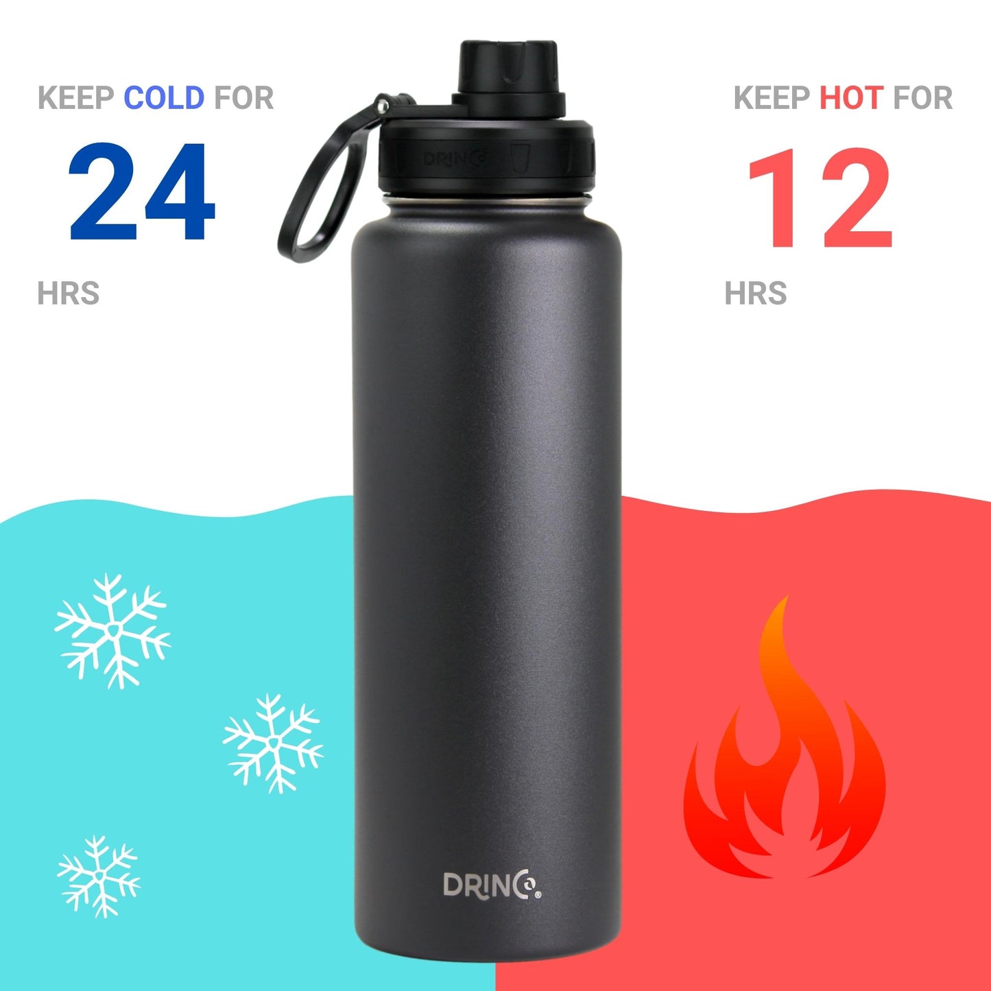 DRINCO 40oz Insulated Water Bottle — Black