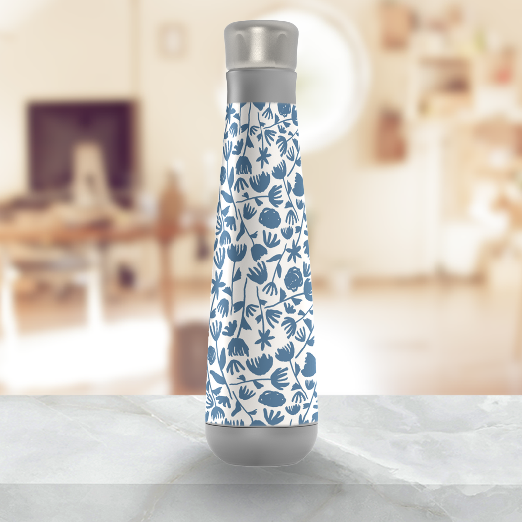 Light Blue Floral Insulated Water Bottle