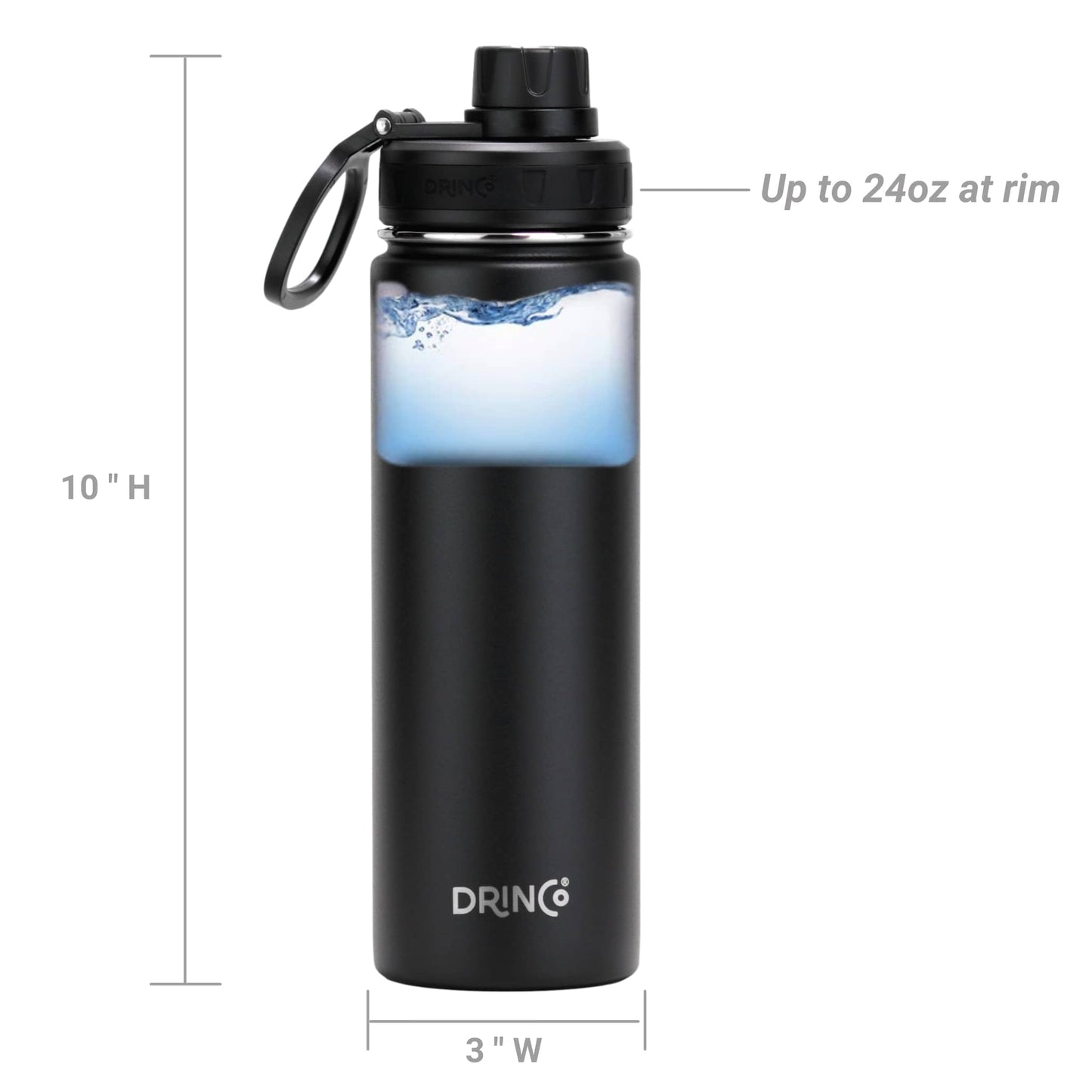 DRINCO 22oz Insulated Water Bottle — Black