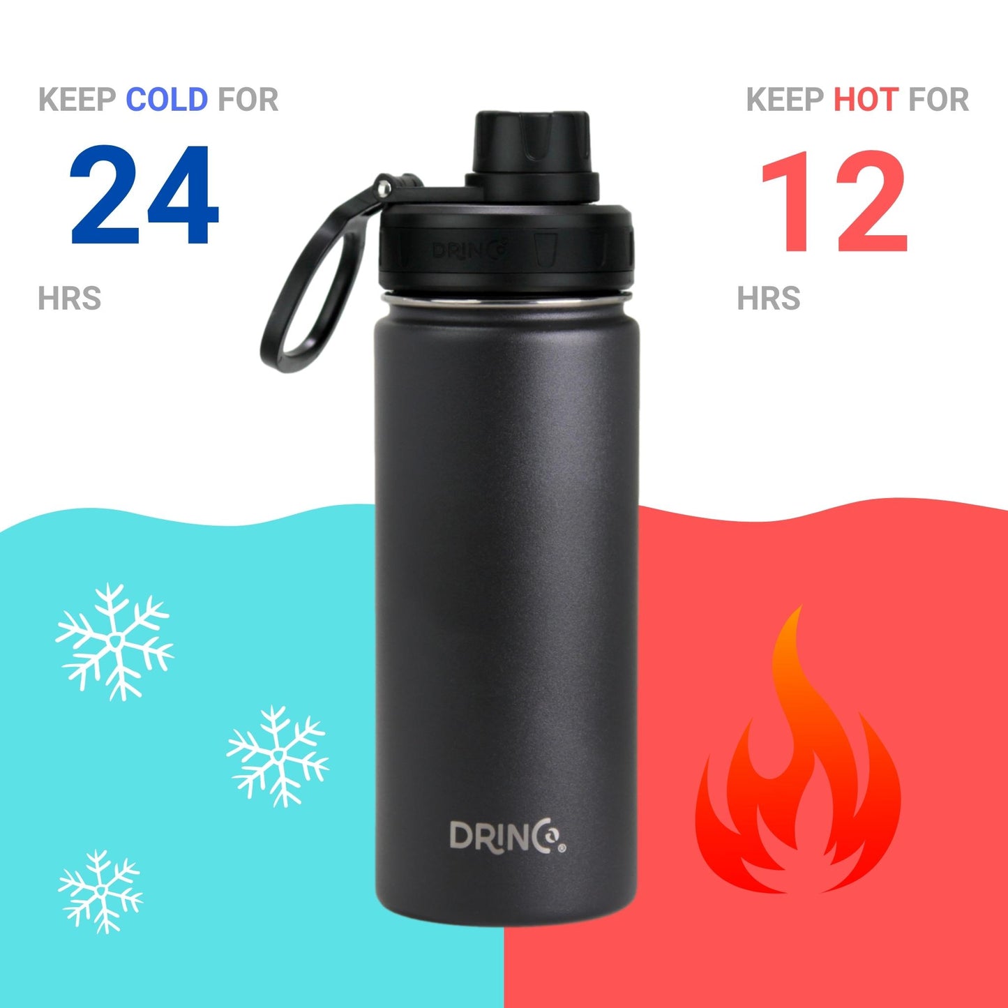 DRINCO 18oz Insulated Water Bottle — Black