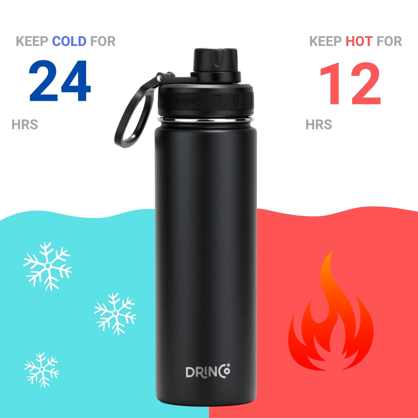 DRINCO 22oz Insulated Water Bottle — Black