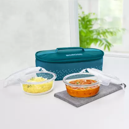 2-Piece Round Glass Lunch Box Set – 400ml Each, with Bag