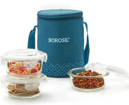 3-Piece Round Glass Lunch Box Set – 400ml Each, with Bag