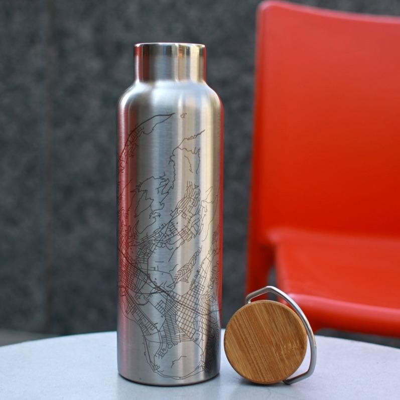 Indianapolis, Indiana Map Bottle — Bamboo Top, Matte Black